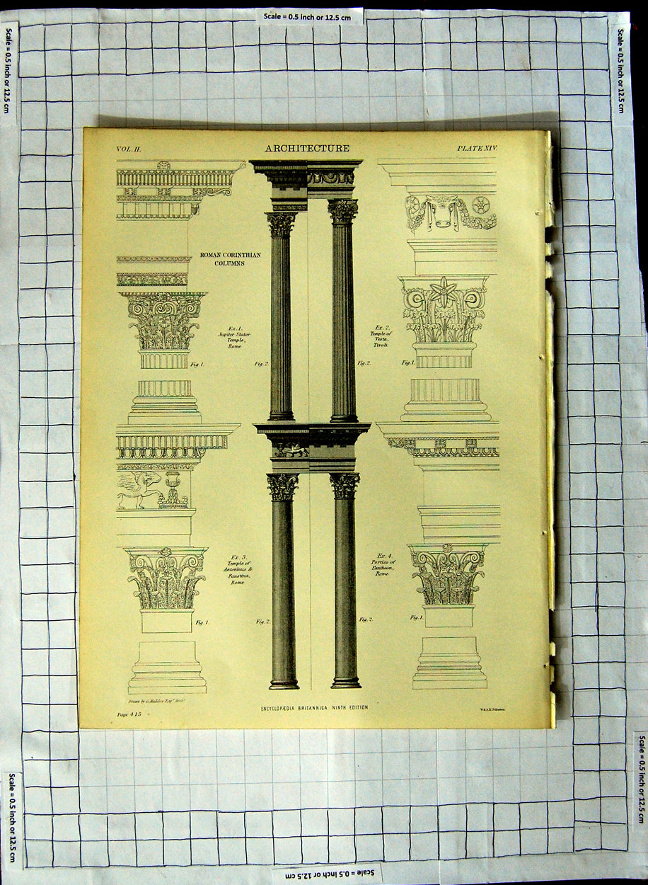 Original Old Antique Print Architecture Encyclopaedia Britannica Roman Columns