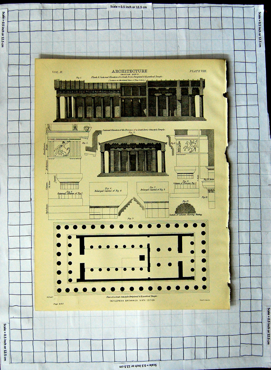 Original Old Antique Print Encyclopaedia Britannica Architecture Grecian Goric
