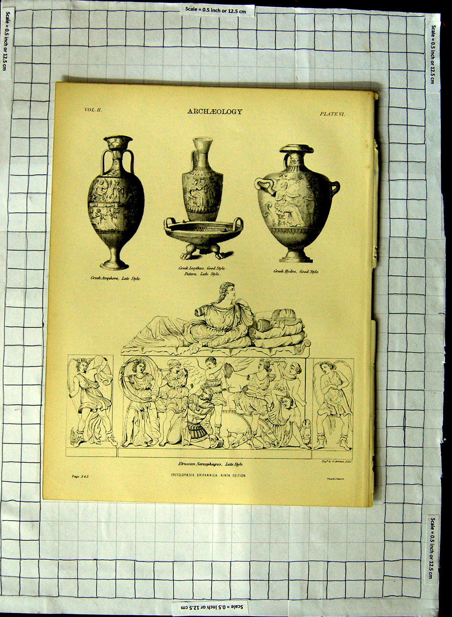 Old Antique Print Encyclopaedia Britannica Archaeology Greek Hydra Patera 20th