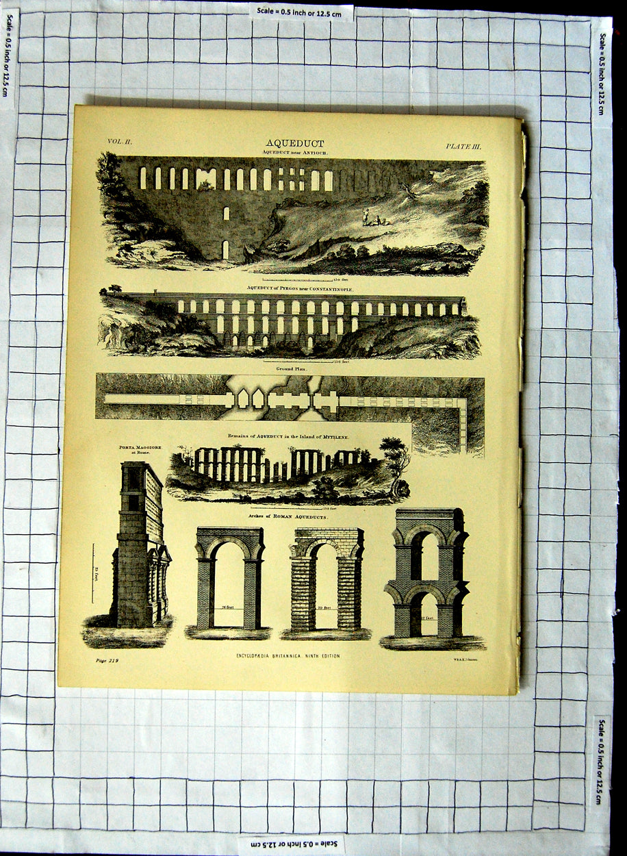 Old Antique Print Encyclopaedia Britannica Aqueduct Roman Antioch Pyrgos 20th