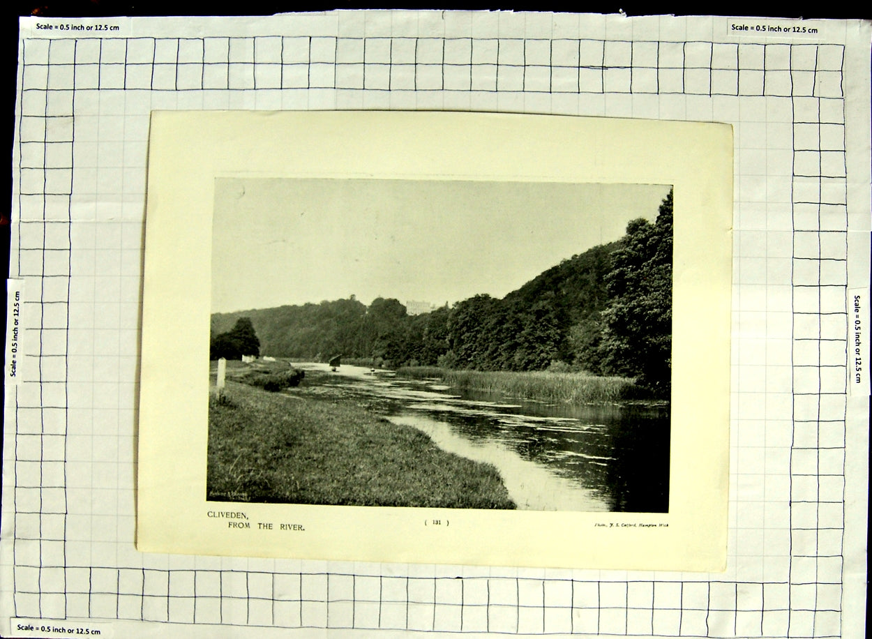 Old Antique Print Photograph Cliveden River Trees Catford Hampton Wick 20th