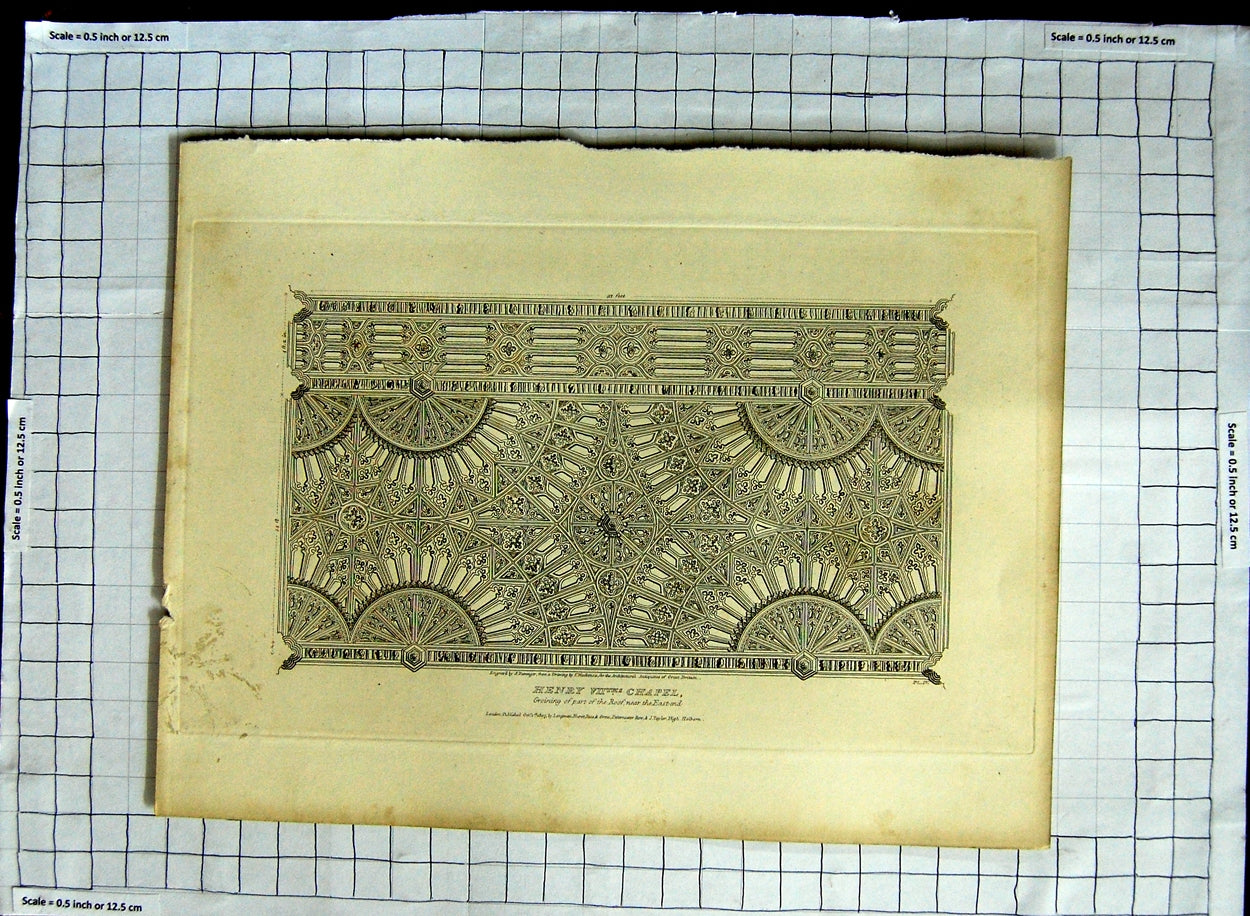 Original Old Antique Print 1807 Henry Vii Chapel Groining Barenger Mackenzie
