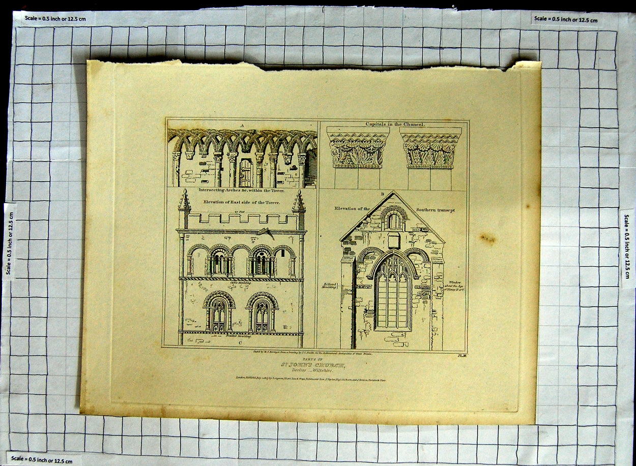 Original Old Antique Print 1807 Architecture St. John'S Church Devizes Smith