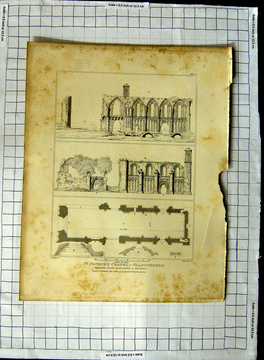 Old Antique Print 1813 Joseph'S Chapel Glastonbury Wild Keux Architecture 19th