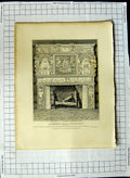 Old Antique Print 1808 Chimney Tabley Hall Cheshire Artist Roffe Vivares 19th