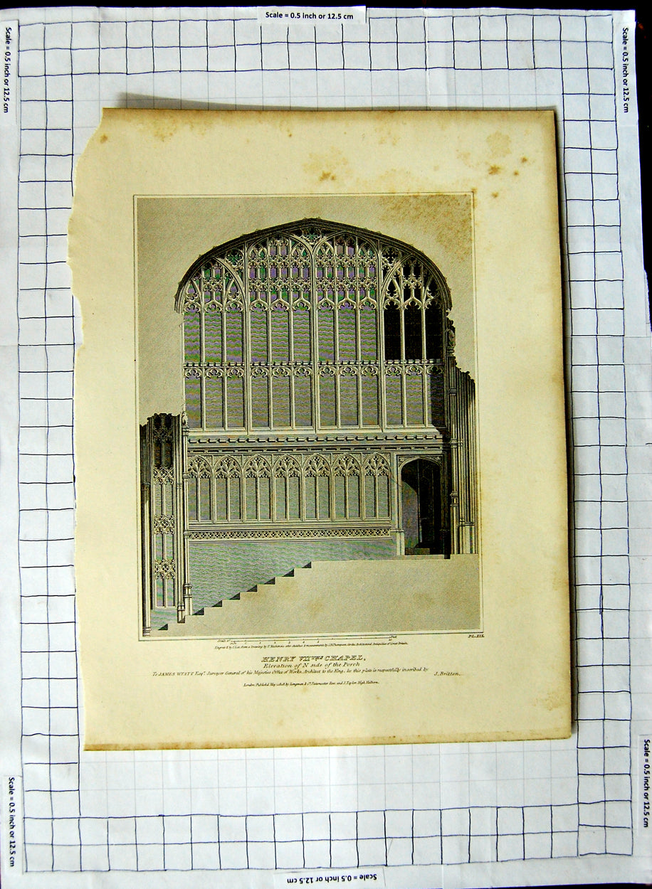 Old Antique Print 1808 Henry Vii Chapel Porch Architecture Lee Thompson 19th