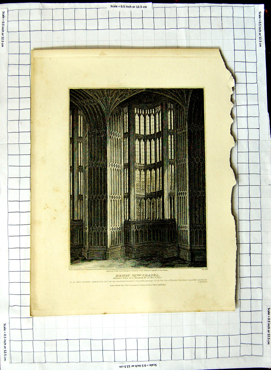 Old Antique Print 1808 Henry Vii Chapel Window Hay Mackenzie Architecture 19th