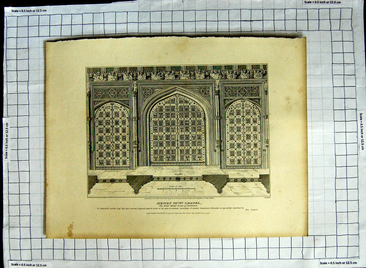 Old Antique Print 1808 Henry Vii Chapel Metal Gates Smith Thompson Artist 19th