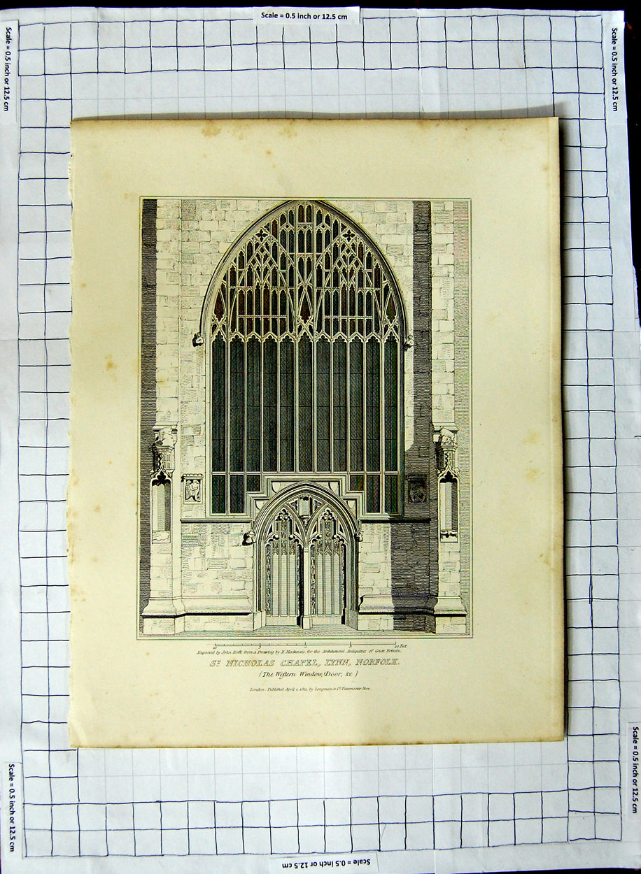 Antique Print Ref.379 1811 St. Nicholas Chapel Lynn Norfolk Roffe Mackenzie