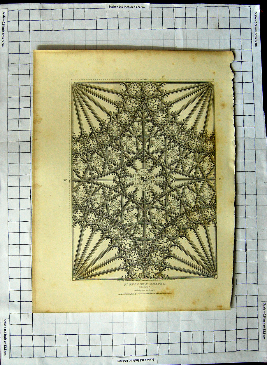 Original Old Antique Print 1810 George'S Chapel Windsor Groining Keux Mackenzie