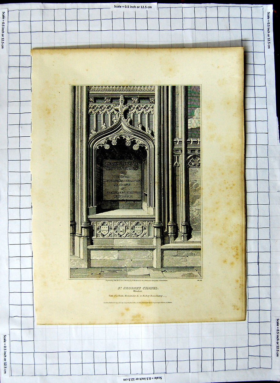 Old Antique Print 1810 St. George'S Chapel Windsor London Roffe Mackenzie 19th