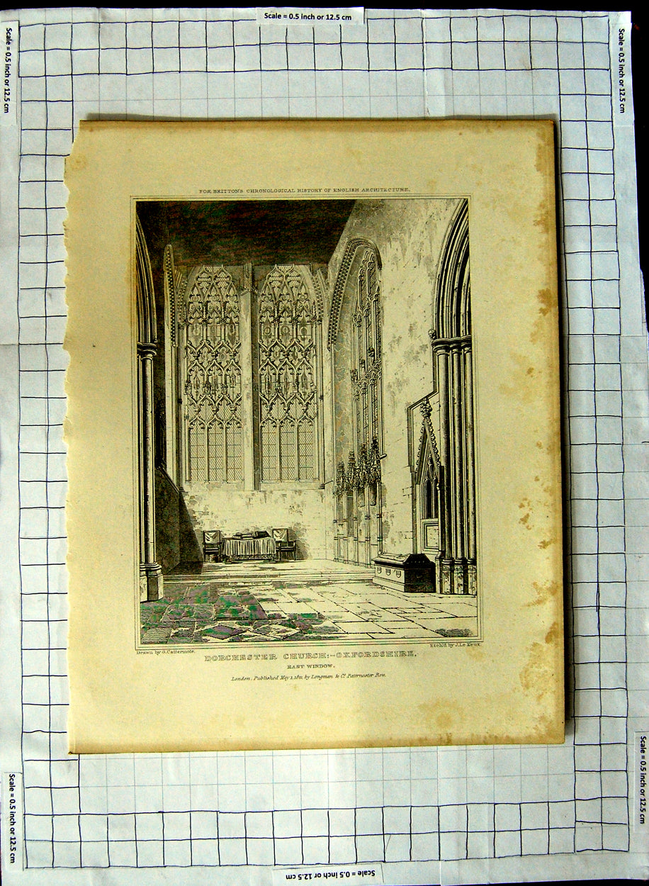 Original Old Antique Print 1821 Dorchester Church Oxfordshire Cattermole Keux