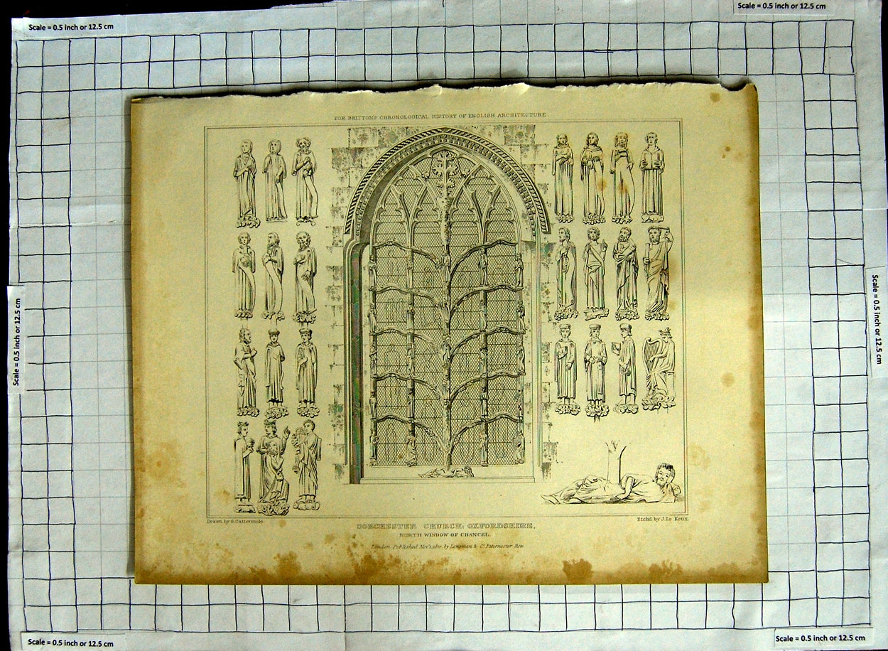Original Old Antique Print 1820 Dorchester Church Oxfordshire Cattermole Keux