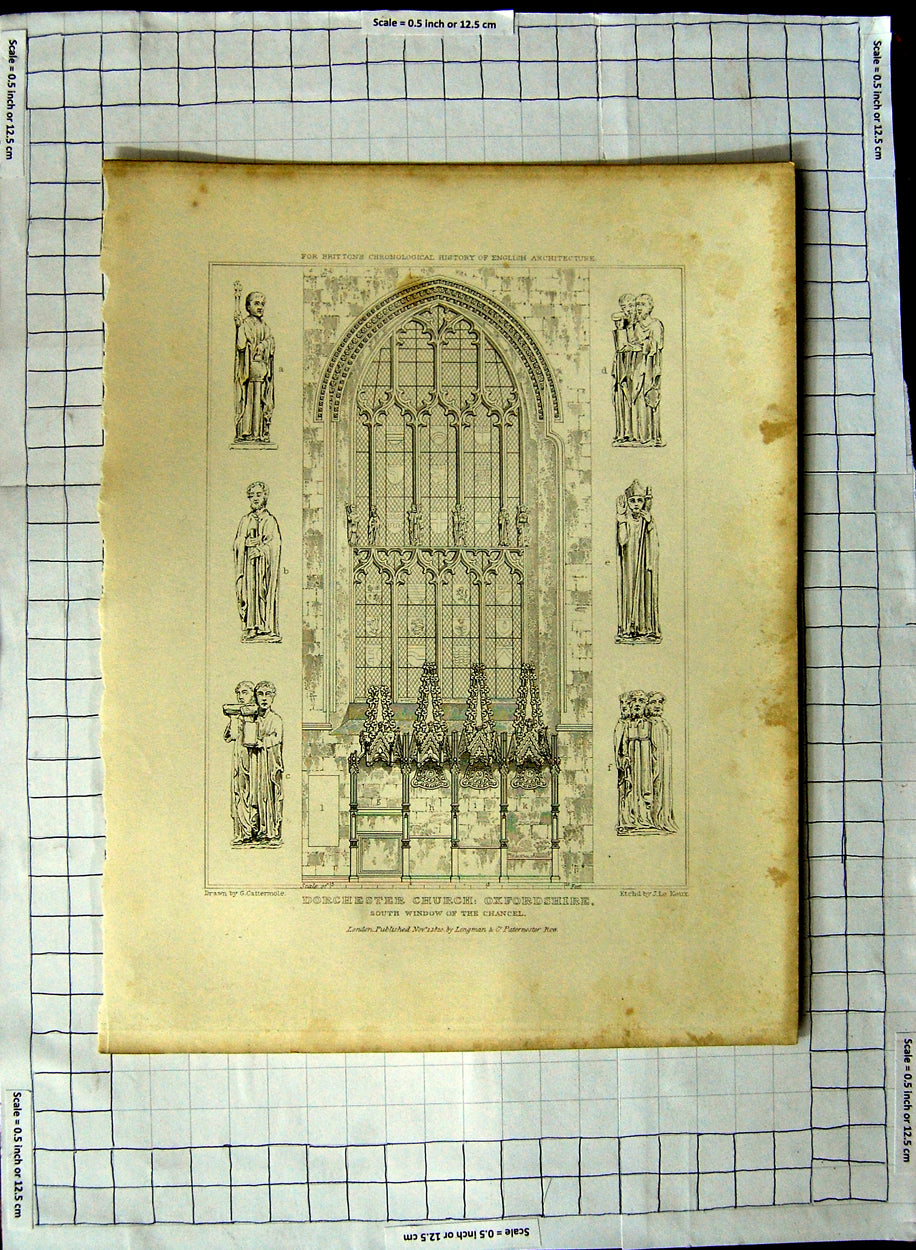 Original Old Antique Print 1820 Cattermole Keux Dorchester Church Oxfordshire