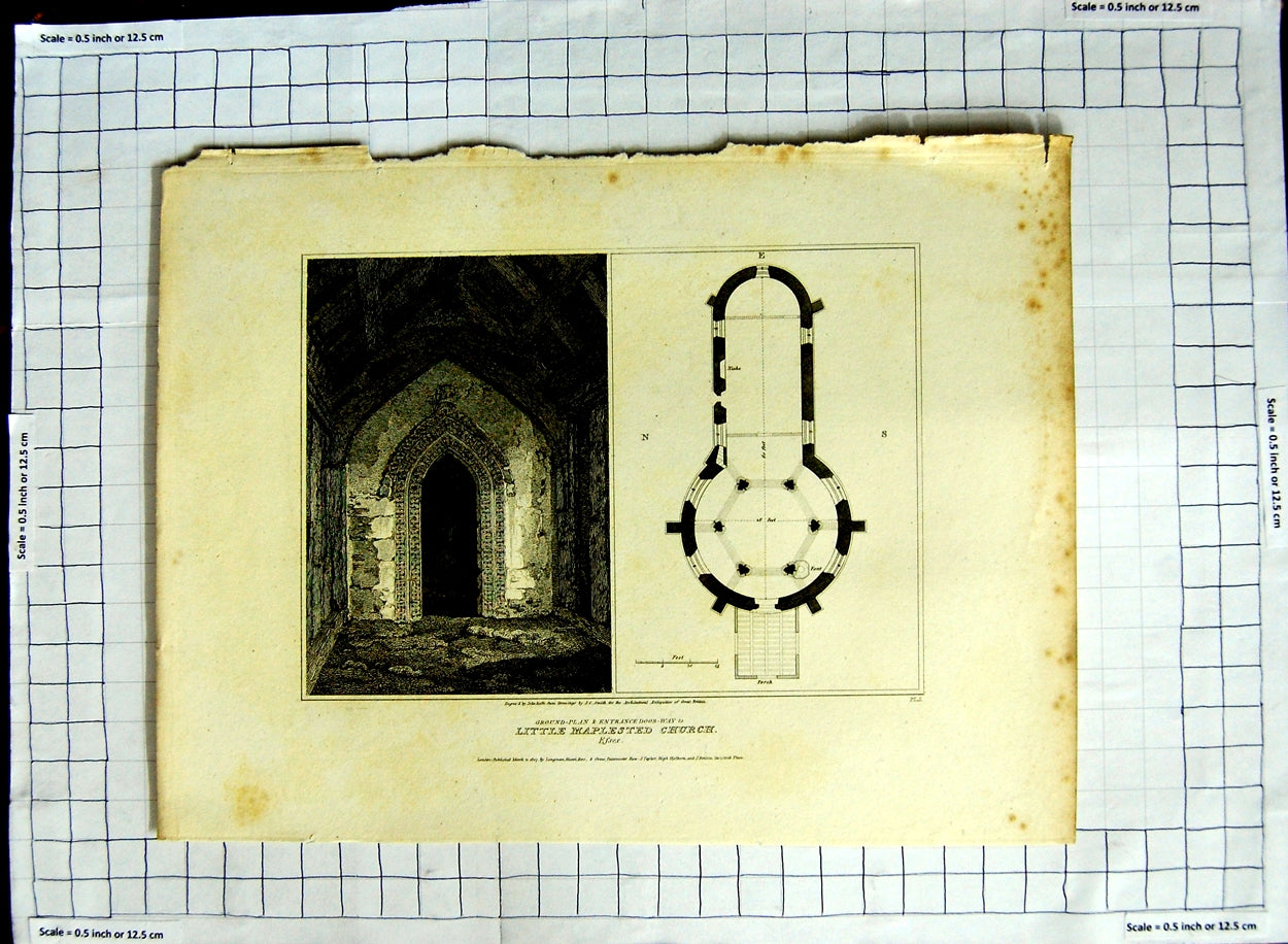 Antique Old Print *3100 1807 Plan Little Maplestead Church Essex Roffe Smith