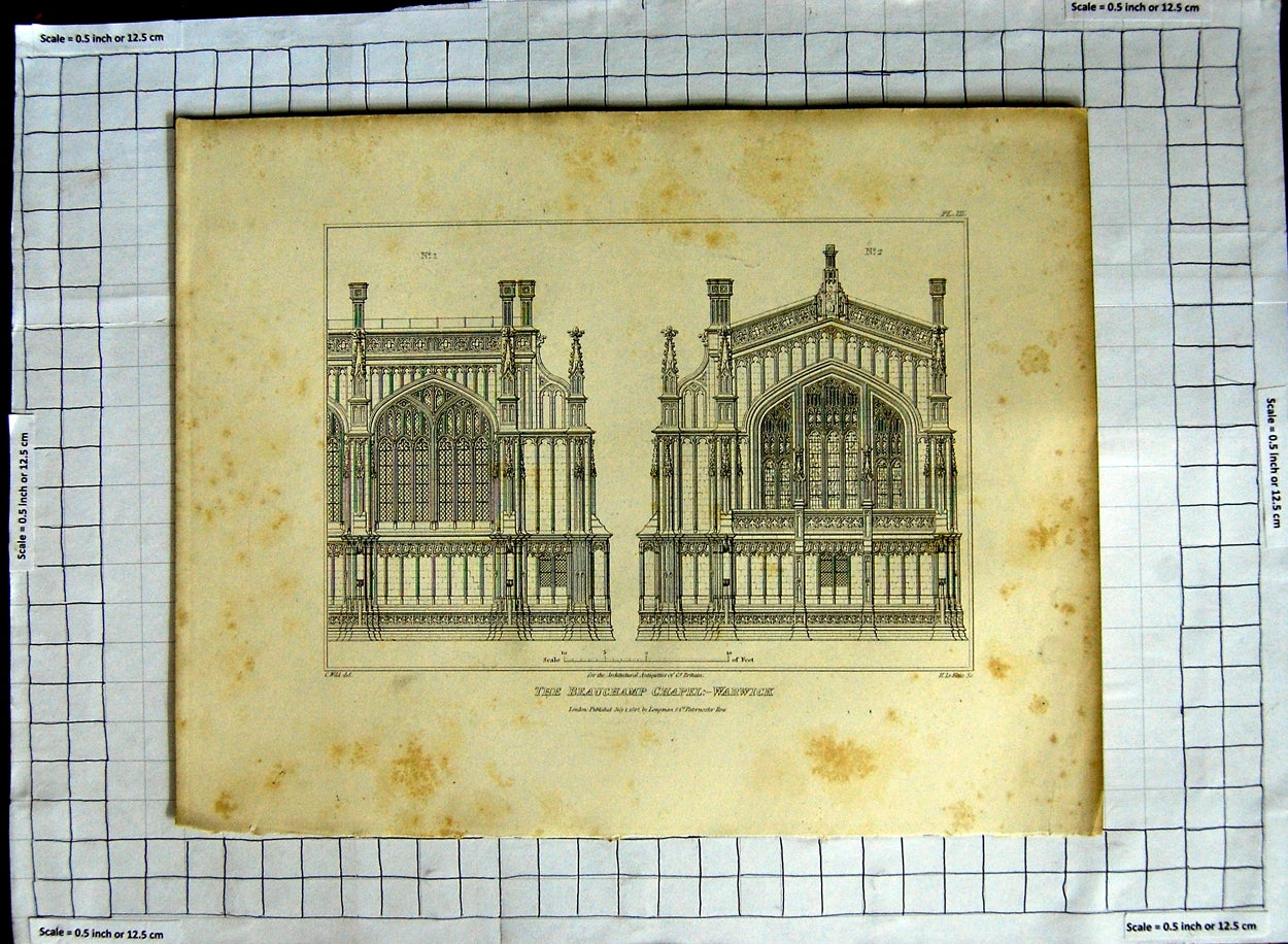 Antique Print Ref.380 1812 Beauchamp Chapel Warwick Wild Keux Architecture