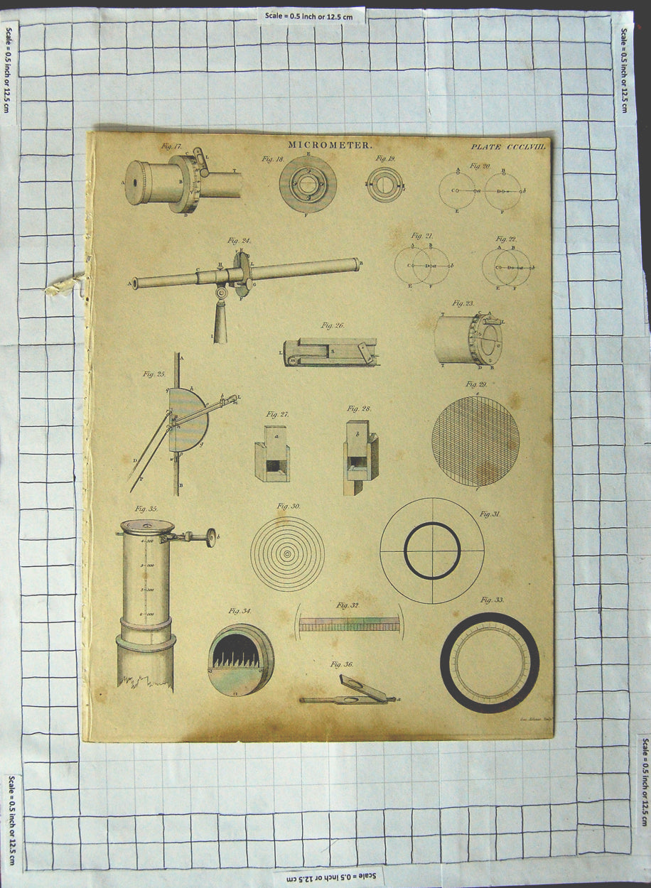 Original Old Antique Print Micrometer Drawings Diagrams Aikman