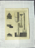 Original Old Antique Print 1790 Furnace Machines Blowing Air Instruments 18th