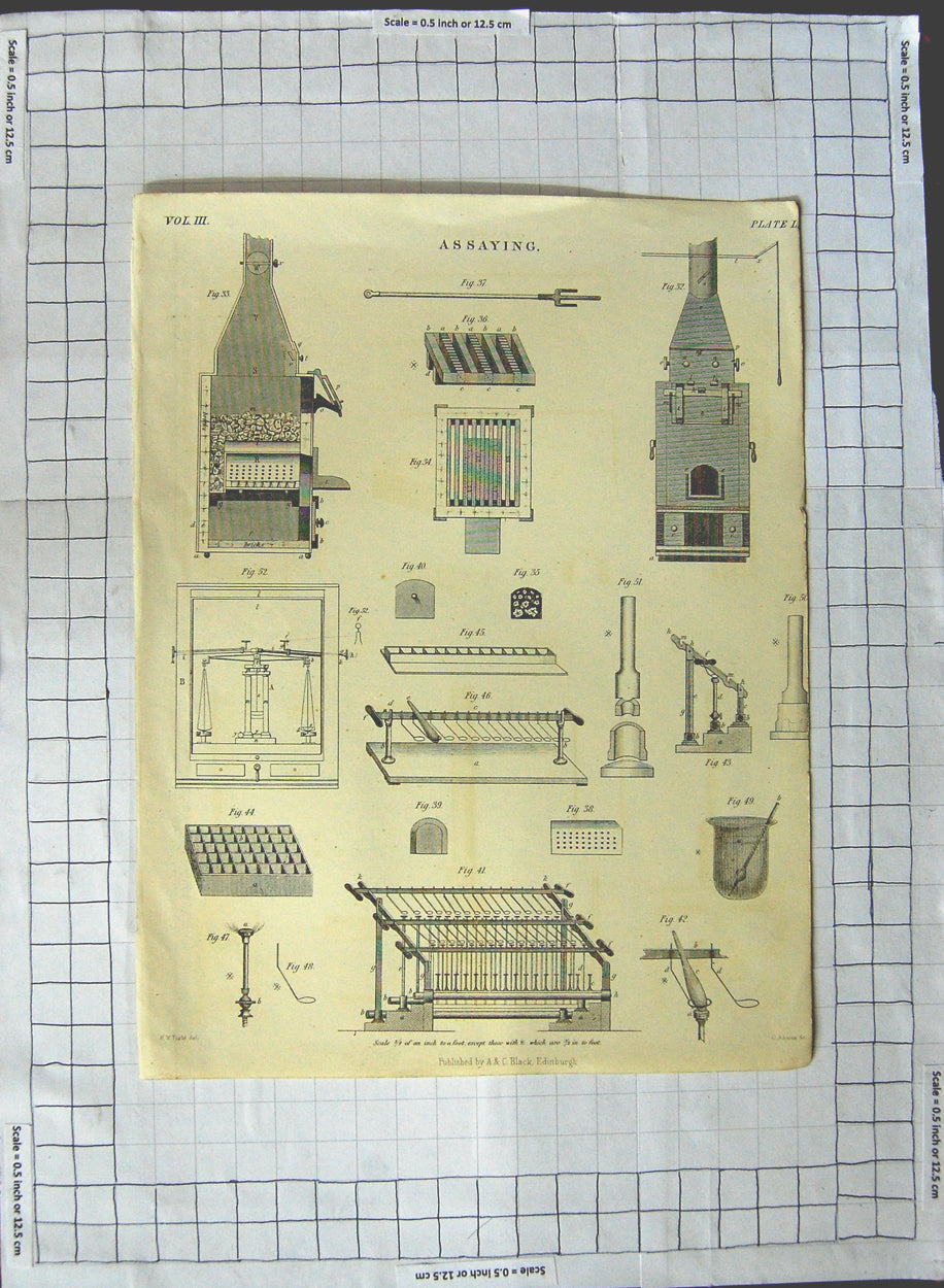 Old Antique Print Assaying Instruments Biology Experiment Black Edinburgh