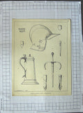 Original Old Antique Print 1880 Relics Hardwick Church Cambridgeshire Victorian