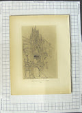 Original Old Antique Print 1835 Sketch Gate The Ancient Palace Nancy 19th