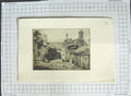 Original Old Antique Print Farm House Scene Ladies Trees