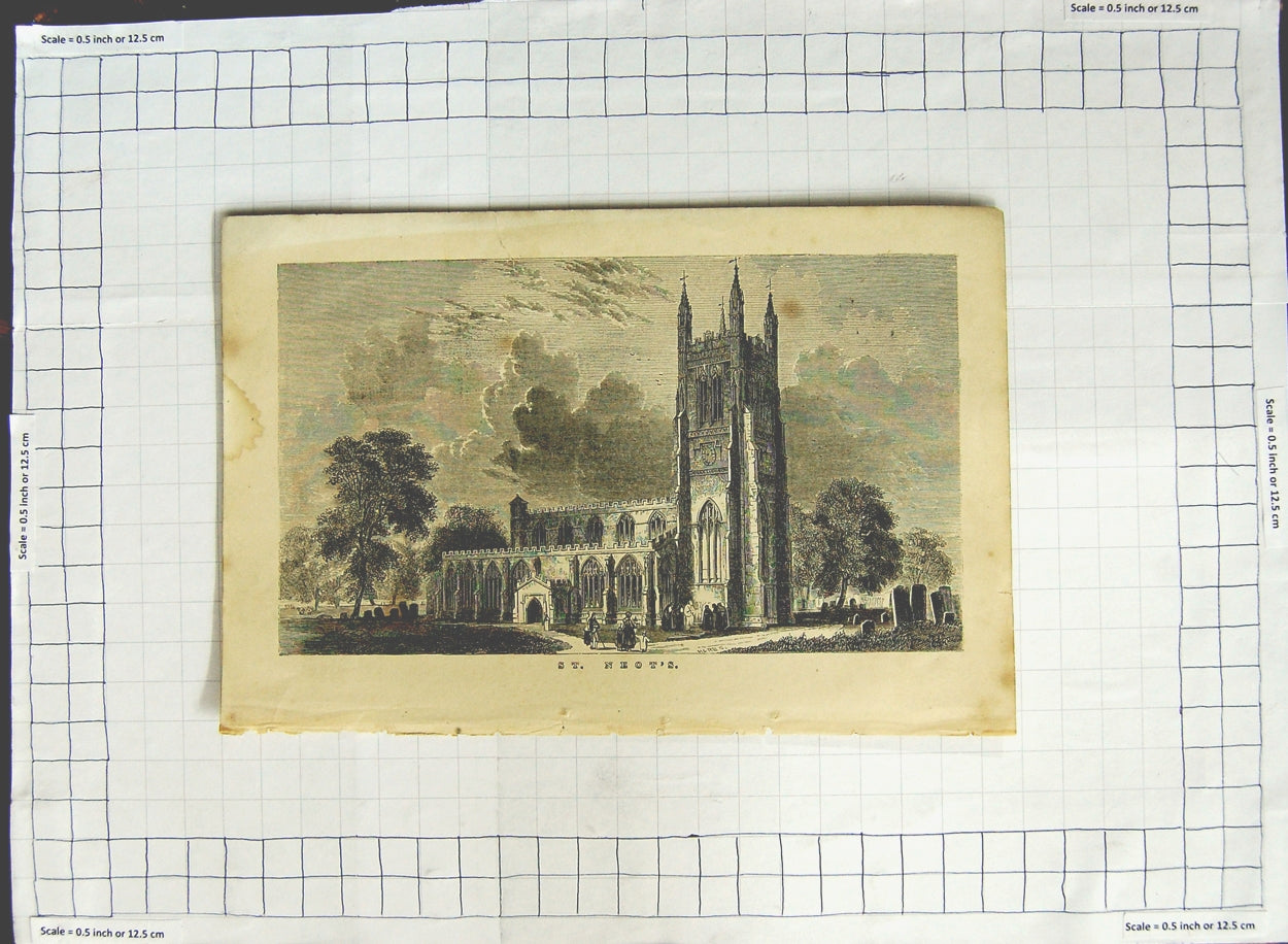 Original Old Antique Print Architecture Church Cathedral St. Neot'S