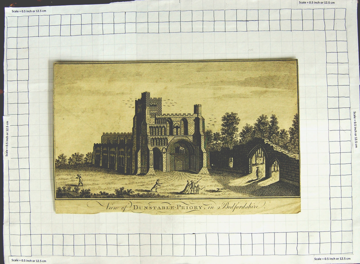Old Antique Print View Dunstable Priory Bedfordshire England Architecture