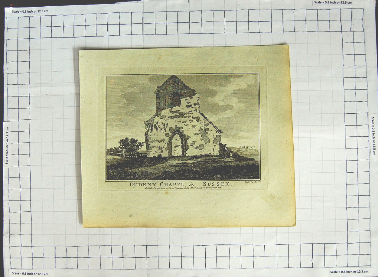 Original Old Antique Print Ruins Dudeny Chapel Sussex Building