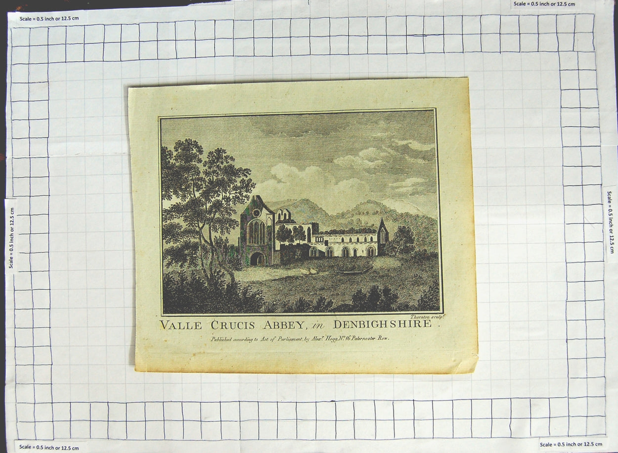 Old Antique Print Valle Crucis Abbbey Denbighshire Thornton Architecture