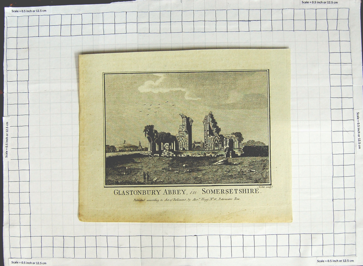 Original Old Antique Print Glastonbury Abbey Somersetshire Noble
