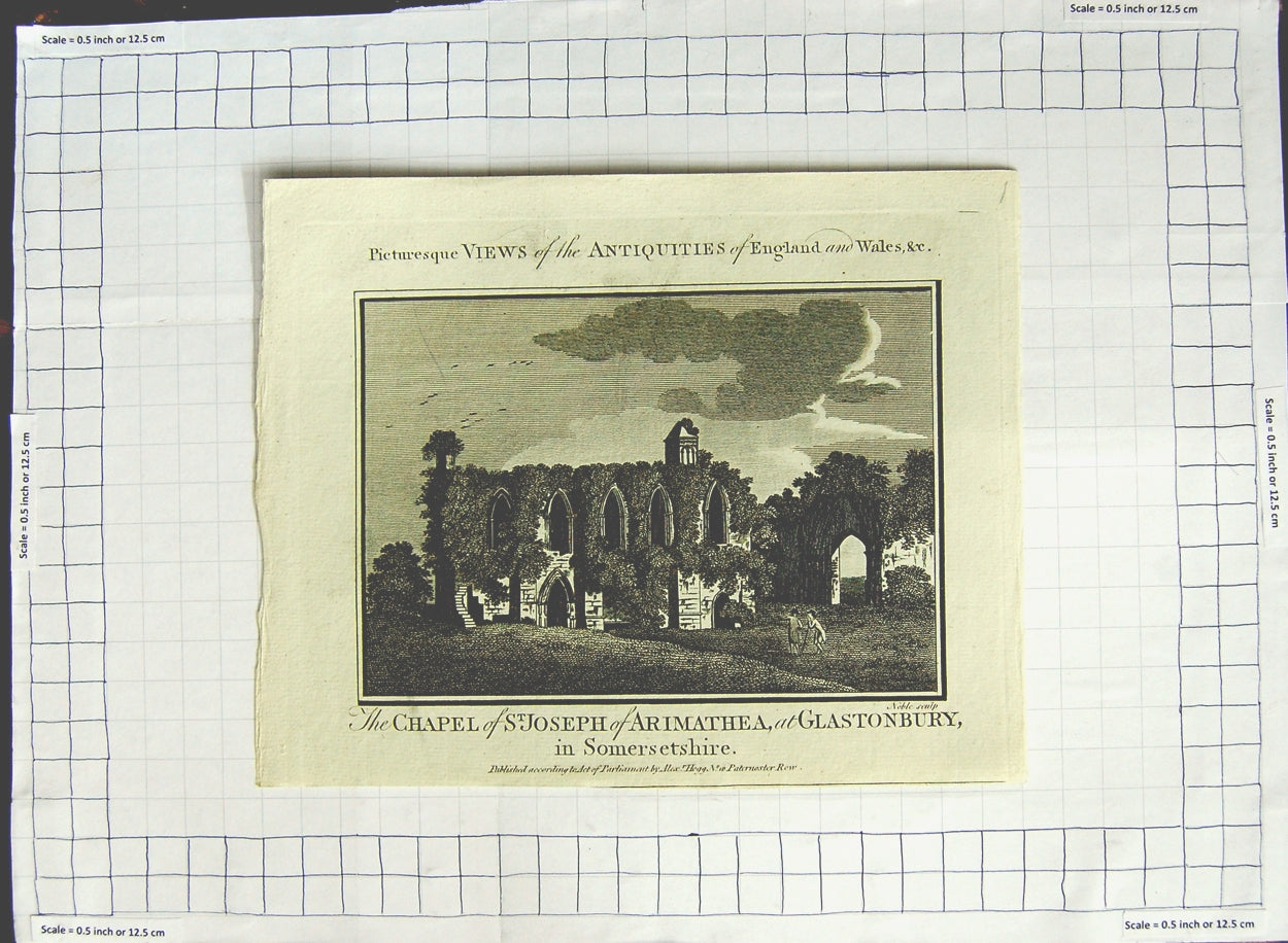 Old Antique Print Chapel St. Joseph Arimathea Glastonbury Somersetshire