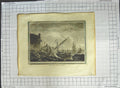 Original Old Antique Print View In The Levant Ships People Fishing