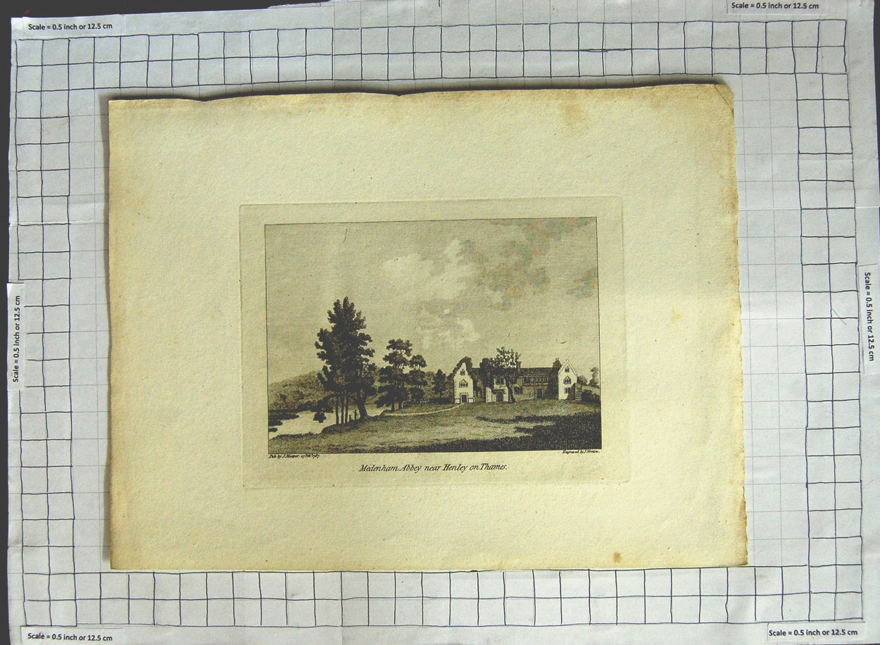 Original Old Antique Print 1787 Medenham Abbey Henley On Thames Hooper Newton