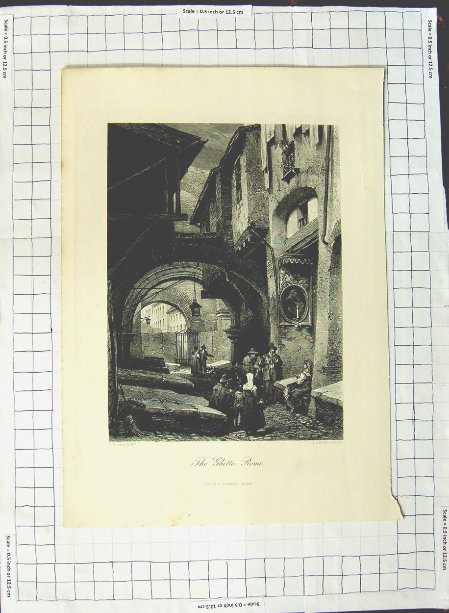 Original Old Antique Print Scene Ghetto Romw People Street Artist Haghe Hunt