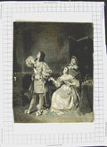 Original Old Antique Print Man Ladies Romance Fashion Dresses