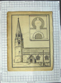 Old Antique Print Architecture Welford Church Graves Plan Steeple Lyons