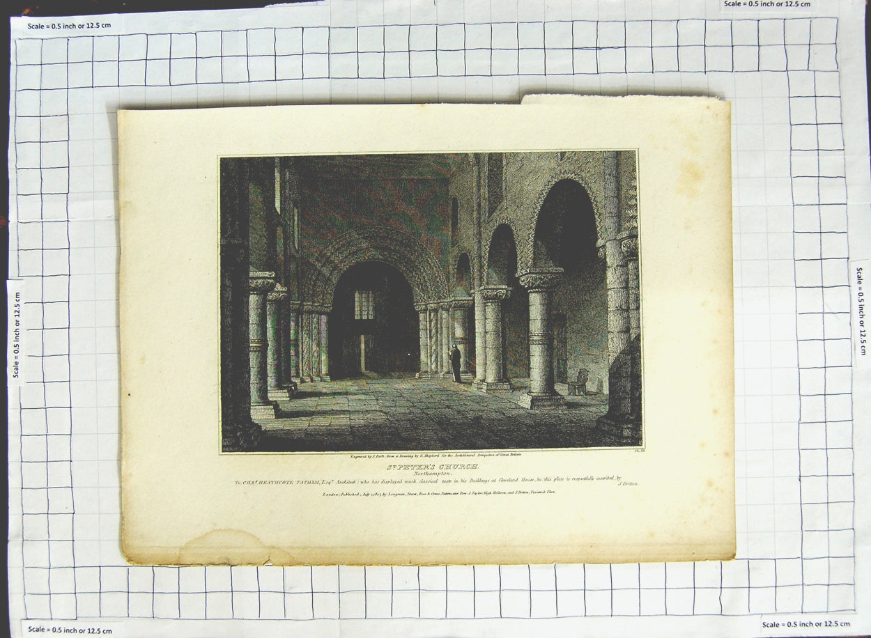 Original Old Antique Print 1807 St. Peter'S Church Northampton Roffe Shepherd