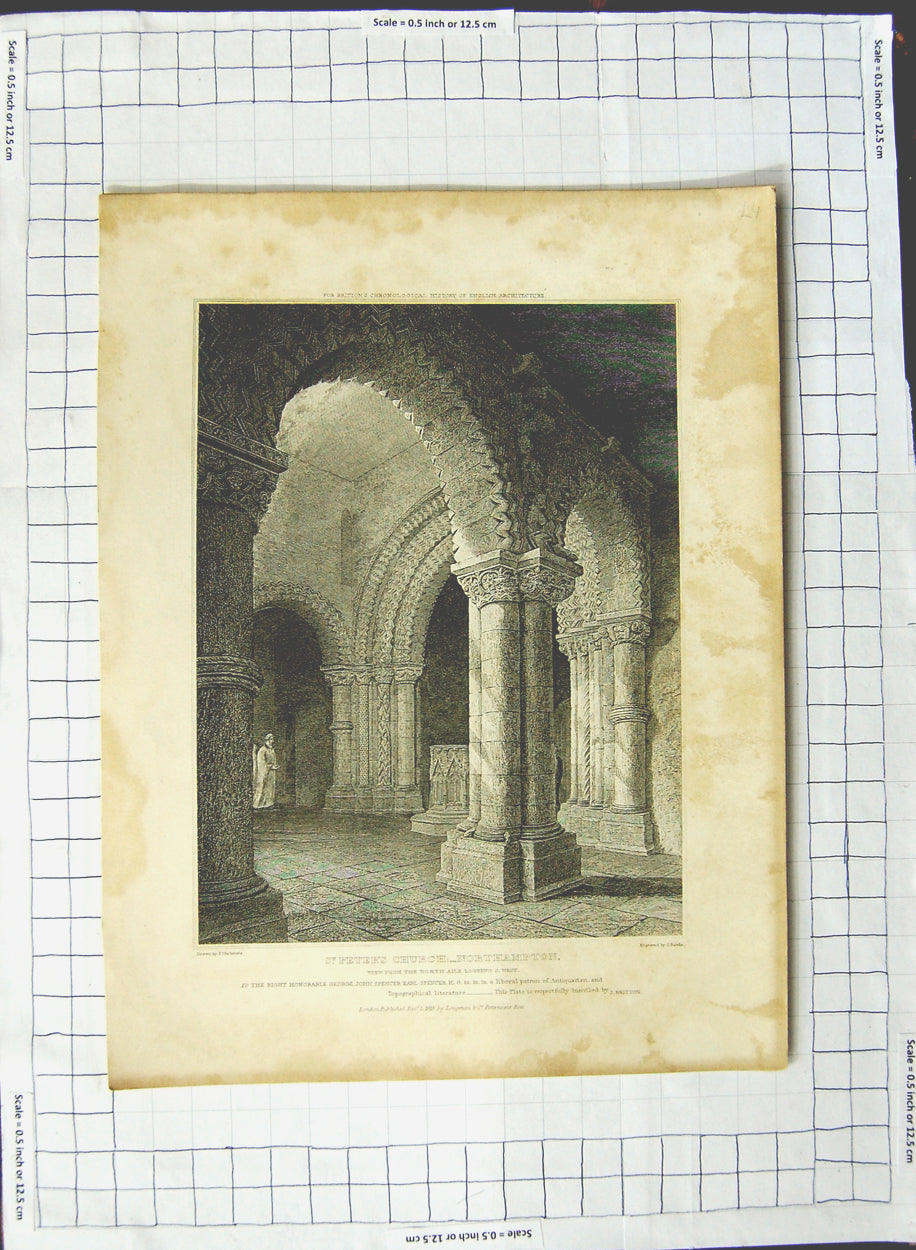 Original Old Antique Print 1818 St. Peter'S Church Northampton Mackenzie Rawle