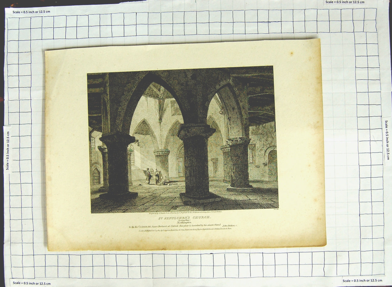 Old Antique Print 1805 St. Sepulchre'S Church Northampton Rawle Shepherd 19th