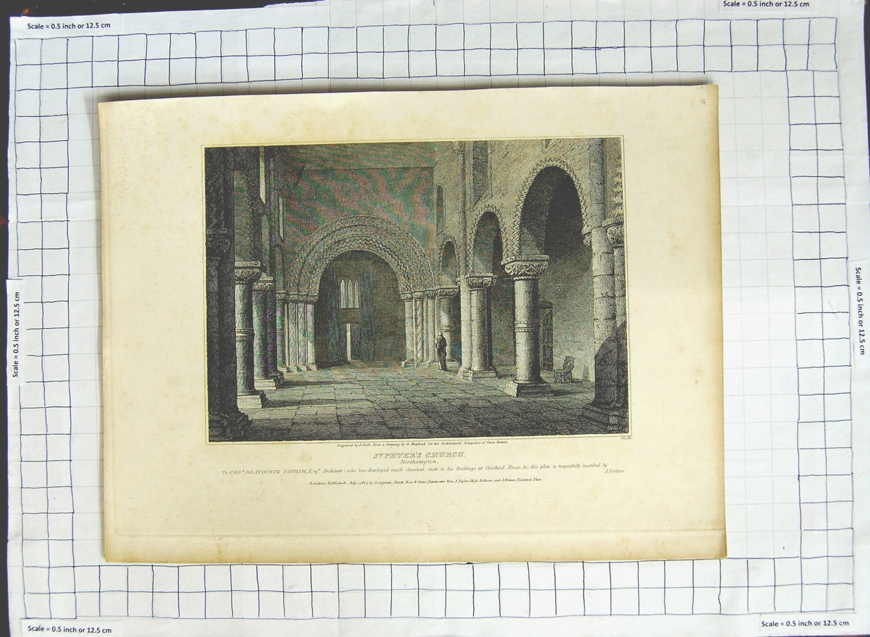Antique Old Print Ref.382 1807 St. Peter'S Church Northampton Roffe Shepherd