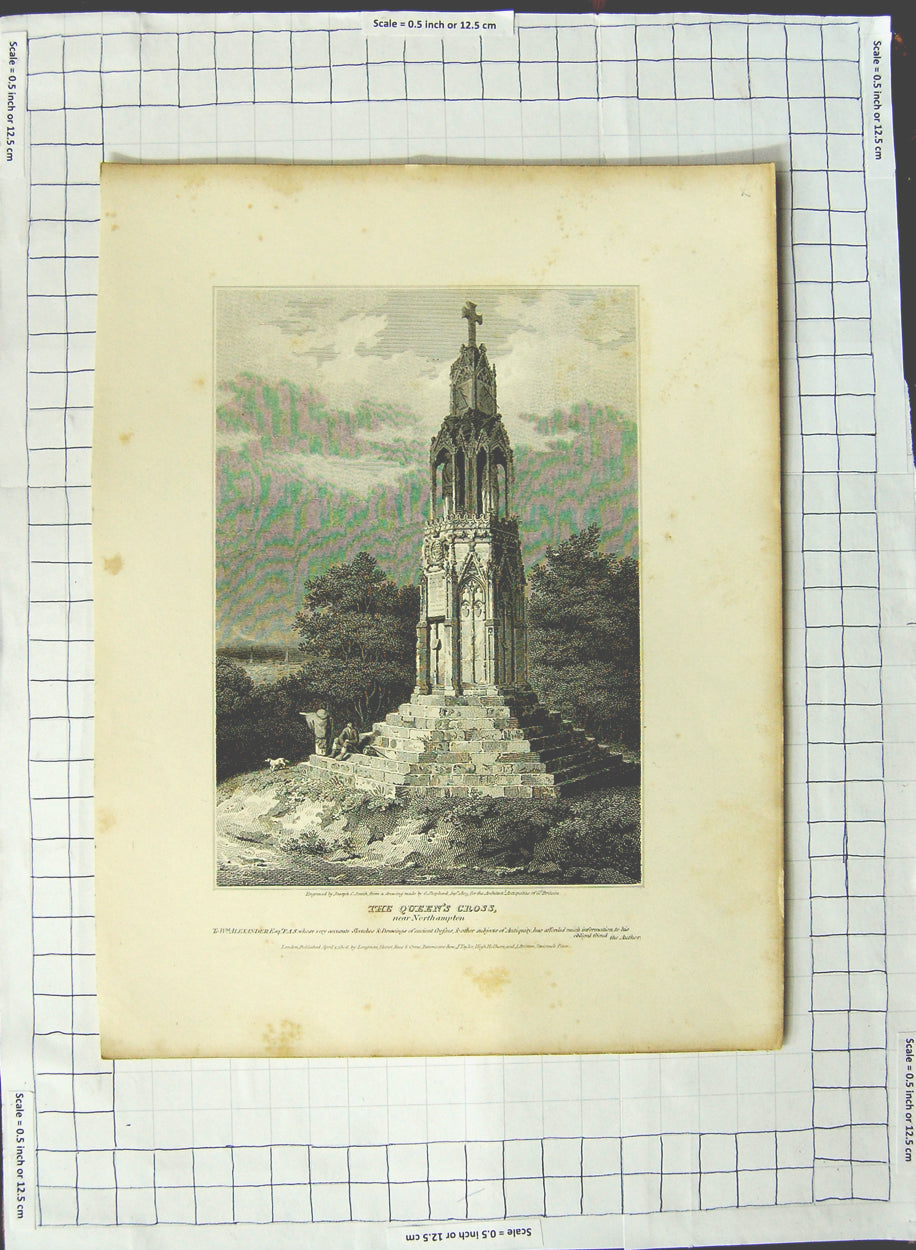 Original Old Antique Print 1806 Queen'S Cross Northampton Smith Shepherd Artist