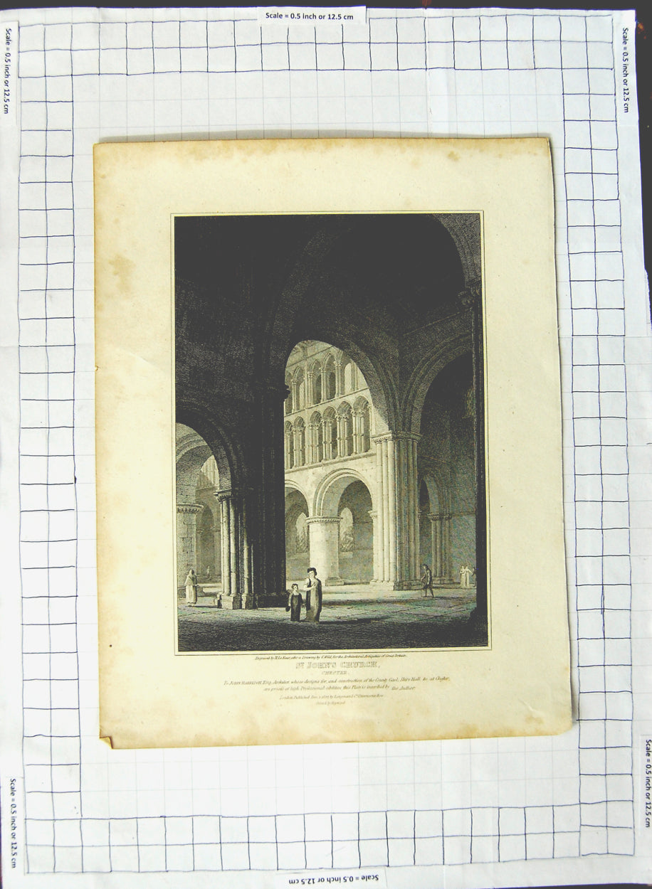 Old Antique Print 1812 St. John'S Church Chester Architecture Keux Wild 19th