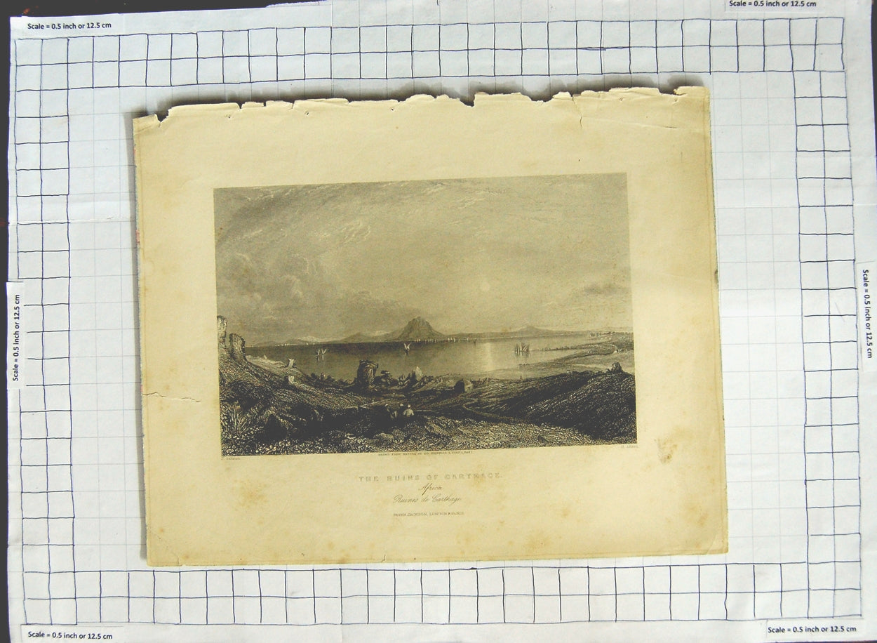 Original Old Antique Print View Ruins Cathage Africa Artist Salmon Adlard 20th