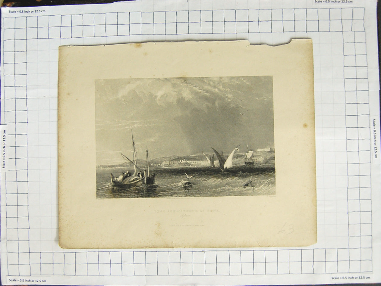 Antique Old Print Ref.383 1839 View Town Harbour Bona Africa Salmon Appleton