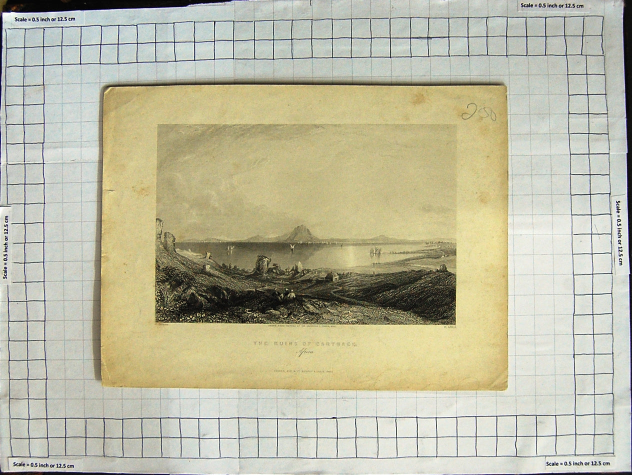 Original Old Antique Print Ruins Cathage Africa Salmon Adlard Grenville Art