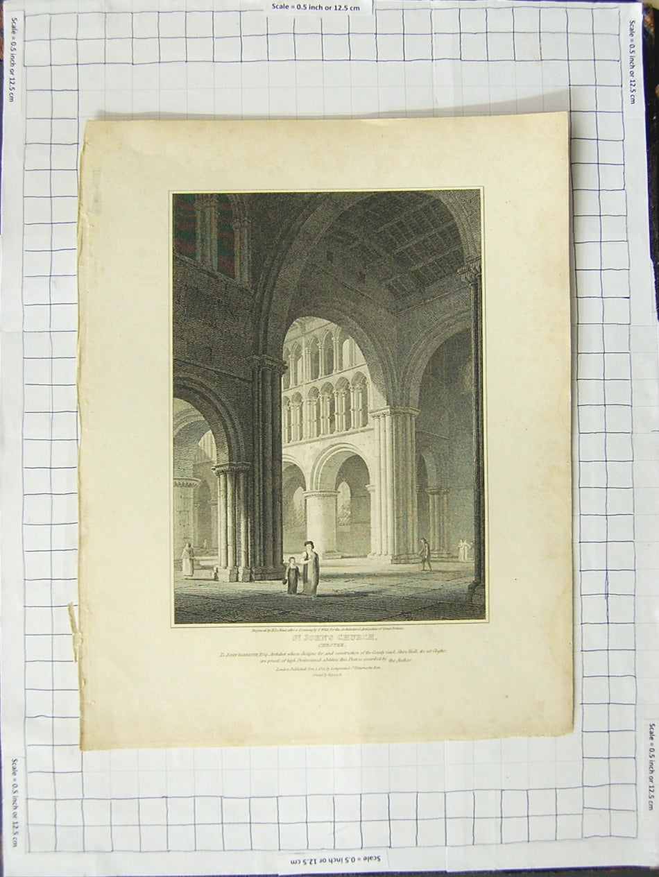 Original Old Antique Print 1812 St. John'S Church Chester Engraving Keux Wild