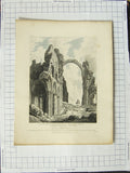 Original Old Antique Print 1813 Ruins Lindisfarne Church Durham Rawle Westall