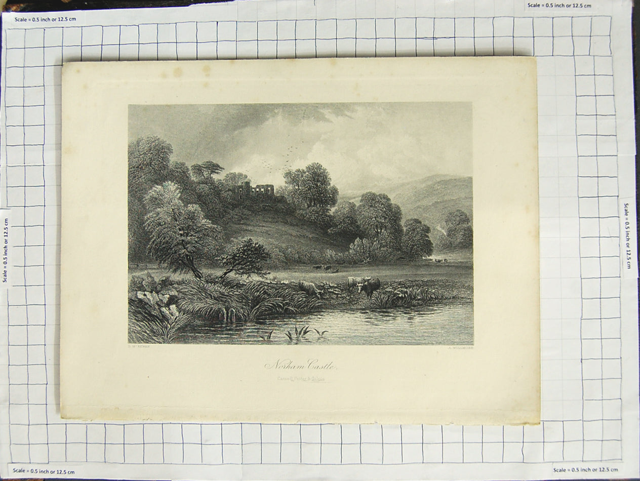 Original Old Antique Print Engraving View Norham Castle Kewan Willmore