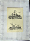 Original Old Antique Print War Ships Duilio Machine Guns Italia